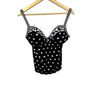 COCO REEF Women's Contrast Polka Dot Geometric Tankini Swim Top Black Size 32D